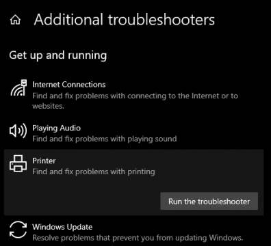 printer not responding run troubleshooter